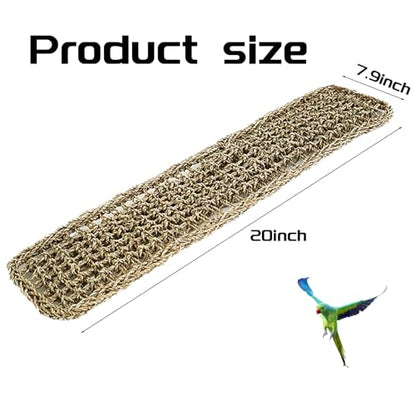 20.5 x 7.9 Inches Bird Seagrass Mat, Natural Grass Woven Bird Net Hammock Mat, Climbing Rope Ladder Chew Toy, Bird Cage Accessories for Parrots, Psittacines, Cockatiels, Hamsters, Lovebirds（2 Pack） - size: 20 x 8 Inch
