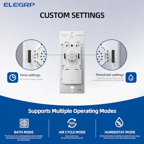 ELEGRP Humidity Sensor Switch for Exhaust Fan, Bathroom Moisture Control, Automate Ventilation, Air Circulation, Ground Wire Required, Single Pole, White, 2 Pack - style: Fan Control Only