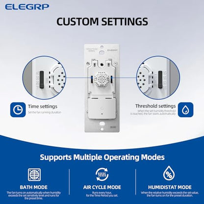 ELEGRP Humidity Sensor Switch for Exhaust Fan, Bathroom Moisture Control, Automate Ventilation, Air Circulation, Ground Wire Required, Single Pole, White, 2 Pack - style: Fan Control Only