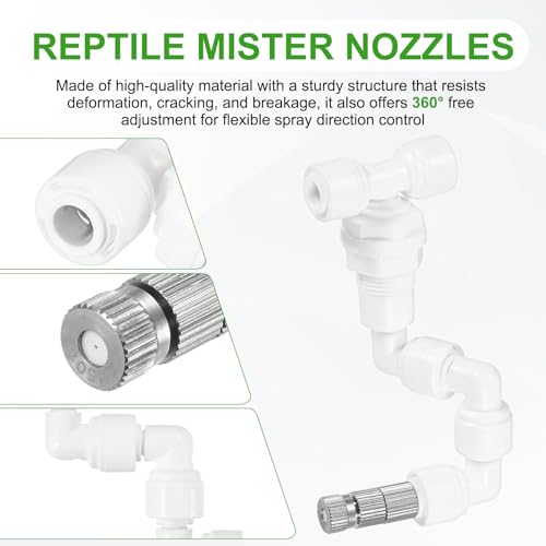 M METERXITY Reptile Mister Nozzles, 0.5mm Pore Copper 1/4" Reptile Misting Spray Nozzle with Filter Plug for Terrarium/Paludarium/Vivarium, 360 Degree Adjustable Nozzle [White] - color: White + Silver Tone, size: 0.5mm
