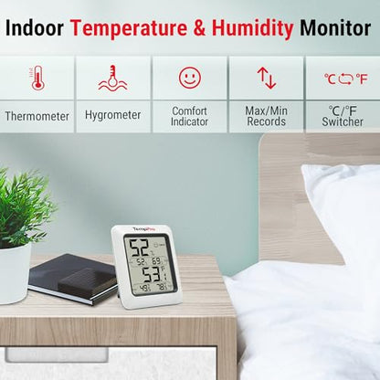 TempPro TP50 Digital Hygrometer Indoor Thermometer Room Thermometer | Humidity Meter Humidity Gauge with Temperature Humidity Monitor for House Office Celler Greenhouse RV (Previously ThermoPro) - size: Classic