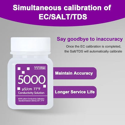 5000μS/cm Conductivity Calibration Solution for Salt Meter/Saltwater Pool | Salinity Buff Calibration Fluid for SPA Hot Tub,EC Calibration Solution Kit for EC Meter TDS Tester, 4 Bottles of 50mL - color: Purple