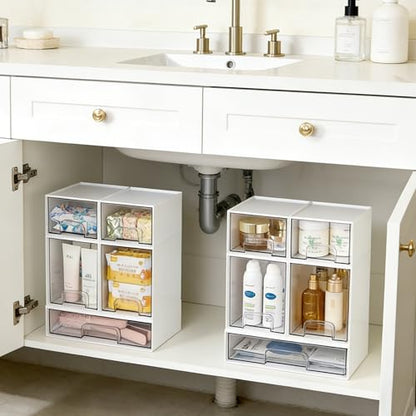 Vtopmart Stackable Storage Drawers Set of 5, Plastic Organizer Bins for Baby Bottle, Beauty Supplies Storage, Ideal for Kichen Countertop, Vanity, Bathroom, Cabinet, Pantry Organization,White - style: White-2 Small+2 High+1 Wide