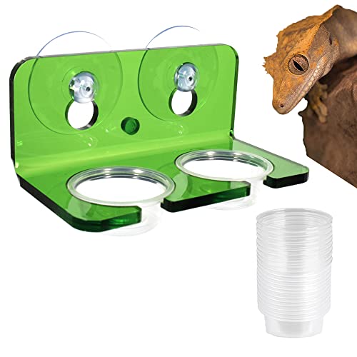 Crested Gecko Feeding Ledge, 10Pcs 0.5oz Reptile Food Water Bowls | Strong Suction Cup Acrylic Feeder, Easy Clean, Fits Leopard Gecko Chameleon Lizard Terrarium Habitat