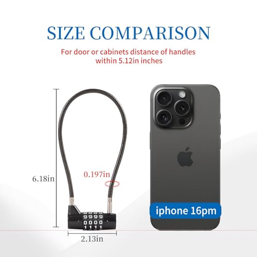 Combination Lock Cable Lock with 4 Digits Cabinet Lock 5.5" Twist Length 5.5" Durable Cable Ideal for lockers, Gym, Fence, Toolbox, case, hasp Storage and Outdoor (11" Cable Length) - size: 5.5" Black