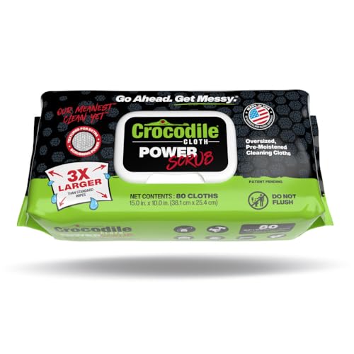 Crocodile Cloth PowerSCRUB Heavy-Duty Hand & Tool Cleaning Wipes, 80 Count | Dual-Surface Cloths, Moist, Absorbent, & Disposable - Safe on Skin & Multiple Surfaces - size: 80 Count (Pack of 1)