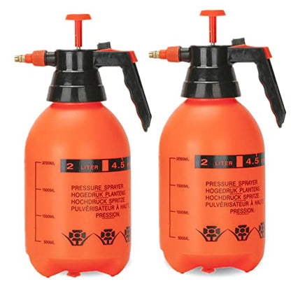 2 Pack Pump sprayers in Lawn and Garden, 2L Handheld Garden Pump Sprayer 0.5 Gallon Water Mist Spray Bottle for Plants, Weed Sprayer with Adjustable Brass Nozzle (2L Orange)