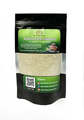 Food for Land Snails - Small Pack 3.5 Oz (100 Grams) - with Organic Calcium, Vitamins, and Minerals. Great for Giant African Land Snails, Helix Pomatia, Aspersa, Muller Other Garden Snails
