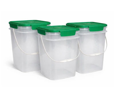 4 Gallon Square Food Grade Bucket Pail with Plastic Handles and Lid (Pack of 3) Made in USA containers (4G SQ Clear - Green lids) - color: 4g Sq Clear - Green Lids
