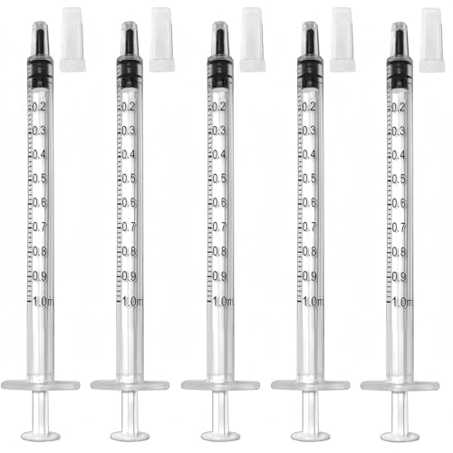 200 Pcs 1ml 1cc Syringe No Needle Plastic Syringe with Caps for Pets Oral | For use in Oil or Glue Applicator, Measuring or Transfering Tiny Amount of Liquids