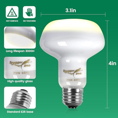 Reptile Heat Lamp Bulbs 75W (2-Pack) – Efficient Heating & Simulated Sunlight Basking Light for Amphibians, Bearded Dragon, Lizard, Turtle, Chicken – E26 Base - color: White, size: 75W