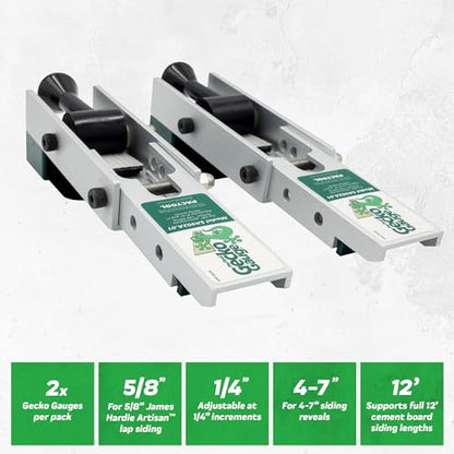 PacTool Gecko Gauge Artisan Kit - 5/8" Fiber Cement Siding & Hardie HZ6 | For 5/8" fiber cement siding including James Hardie HZ5. Lap siding gauge with mounting clips for professional installs. - size: 5/8” Thickness for Hardie Artisan Siding, style: ALU