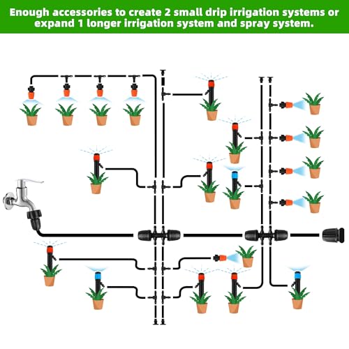 240FT DIY Automatic Drip Irrigation System Kit for Garden | Plant Watering for Greenhouse Patio Lawn, Adjustable Emitters, 5/16" & 1/4" Tubing