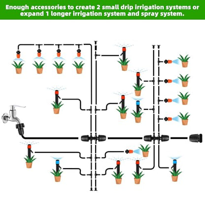240FT DIY Automatic Drip Irrigation System Kit for Garden | Plant Watering for Greenhouse Patio Lawn, Adjustable Emitters, 5/16" & 1/4" Tubing