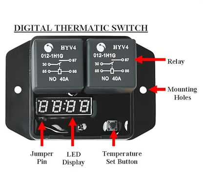 Digital Thermatic Fan Switch Kit #0444,12V and 24V, Adjustable Temperature Range Digital Electric Thermatic Dual Electric Fan Switch Kit