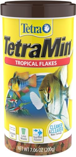 TetraMin Tropical Flakes Fish Food, 7.06 oz | Complete Daily Diet For Top-And-Mid Feeding Tropical Fish, Protein For Growth & Prebiotics for Digestion, Clear Water Formula - size: 7.06 Ounce (Pack of 1)