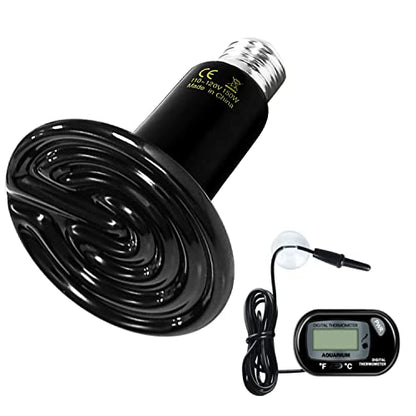 Simple Deluxe 150W Ceramic Heat Lamp Reptile Heat Emitter Heater Lamp Bulb No Light with Free Digital-Thermometer, for Pet Brooder Coop Chicken, Dragon Turtle Lizard Snake Aquarium Tank - size: 150 Watts, style: Bulb *1+Thermometer