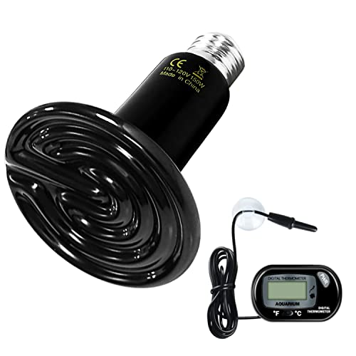 Simple Deluxe 150W Ceramic Heat Lamp Reptile Heat Emitter Heater Lamp Bulb No Light with Free Digital-Thermometer, for Pet Brooder Coop Chicken, Dragon Turtle Lizard Snake Aquarium Tank - size: 150 Watts, style: Bulb *1+Thermometer