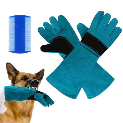 Animal Handling Gloves, Bite Proof Cat Gloves, Pet Leather Glove Cat Scratch with Pet Comb, Multipurpose for Rose Pruning, Gardening, Pets Grooming