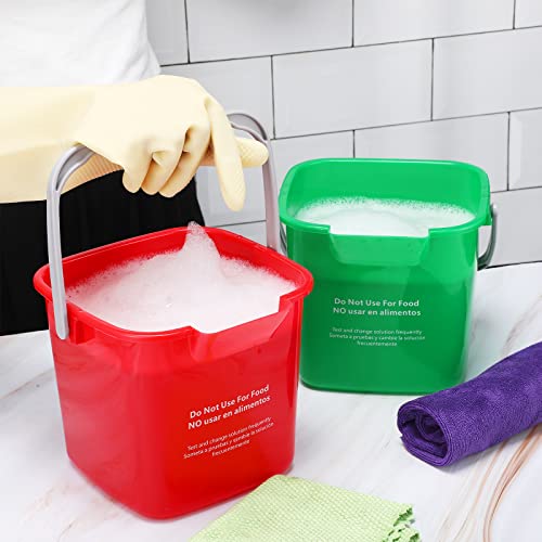 Roshtia 6 Pcs 3 Quart Sanitizing Cleaning Bucket Square,Green,Red | Sanitation Bucket Samll Sanitizer Pails for Restaurant Commercial Kitchen Cleaning, Detergent Storage for Office School - color: Green, Red