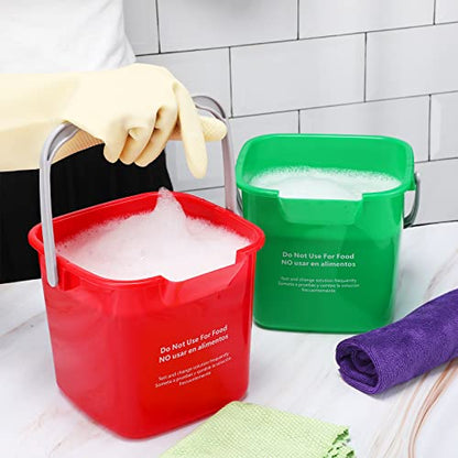 Roshtia 6 Pcs 3 Quart Sanitizing Cleaning Bucket Square,Green,Red | Sanitation Bucket Samll Sanitizer Pails for Restaurant Commercial Kitchen Cleaning, Detergent Storage for Office School - color: Green, Red