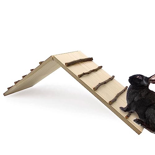 Hamiledyi Rabbit Ramp Wooden Cage Bridge Guinea Pig Ramp Rodents Climbing Ladder for Bunny Chinchilla Ferret Squirrel Hedgehog Rat