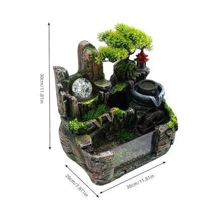 Indoor Rockery Fountain Goldfish Tabetop Waterfall with Atomizer & LED Light,Feng Shui Desktop Water Fountain Decoration,Perfect for Office, Home, Bedroom Desk