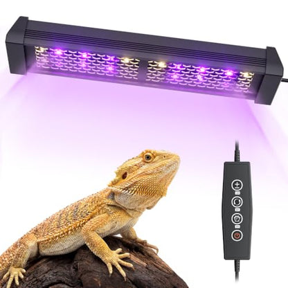 LED UVB Reptile Light with Timer & Dimmer (8.5inch) | 8W Full Spectrum UVA UVB Lamp with 3 Lighting Modes,5-Level Dimmable,4/8/12H Cycle Timer,for Bearded Dragon,Gecko,Tortoise - size: 8.5inch