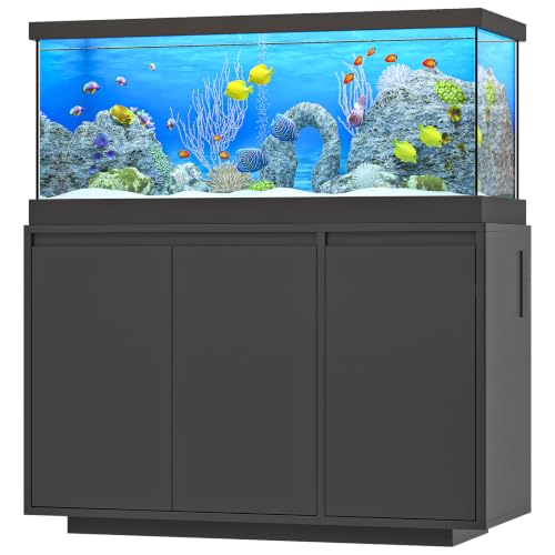 HOOBRO 55-75 Gal Reptile Tank Stand with Power Outlets, Wooden Fish Tank Stand with Cabinet Storage for Living Room, Heavy Duty Terrarium Enclosure for Snakes, Lizards, Geckos, Black BK11UAC03