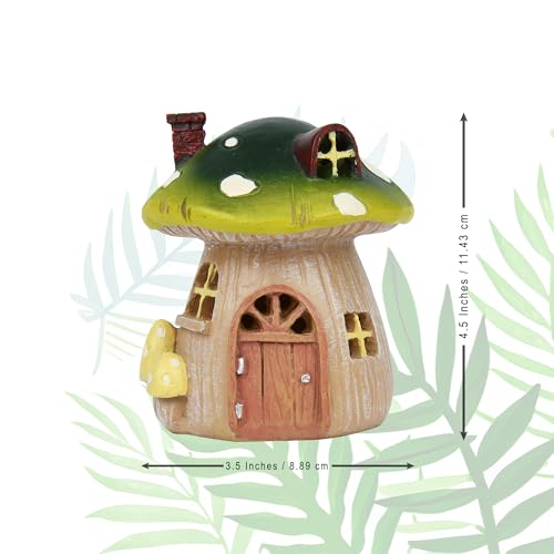 Miniature Fairy Garden Mushroom House – Resin Fairy House Statue with LED Light, Cute Mushroom Decor for Patio, Tiny Home Terrarium or Outdoor Yard Decor - Miniature Figurines and Garden Accessories