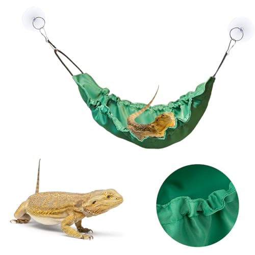 Reptology Lizard Hammock with Suction Cups Bearded Dragon Tank Accessories Reptile Lounger for Chameleon, Snakes, Lguana Reptiles, Geckos, Hamster - color: Dark green