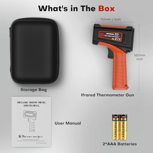 Infrared Thermometer Gun, -58°F to 3272°F, High Temp 50:1 | Built for Kilns, Furnaces & Industrial Maintenance • Fast 0.5s Response • Data Storage Function - color: Orange-Black/-58°F to 3272°F