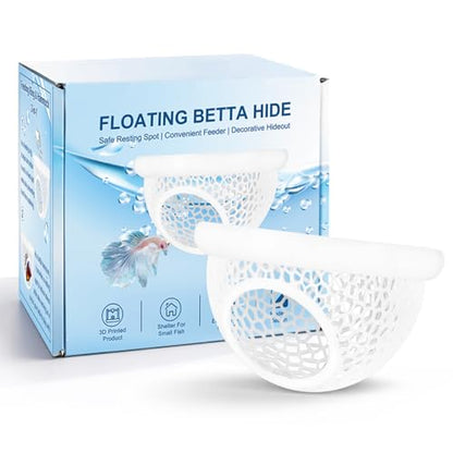 Floating Betta Hide & Shrimp Cave – All-in-One Aquarium Hammock, Feeder, and Safe Resting Spot for Stress-Free Fish Tanks - color: Ivory