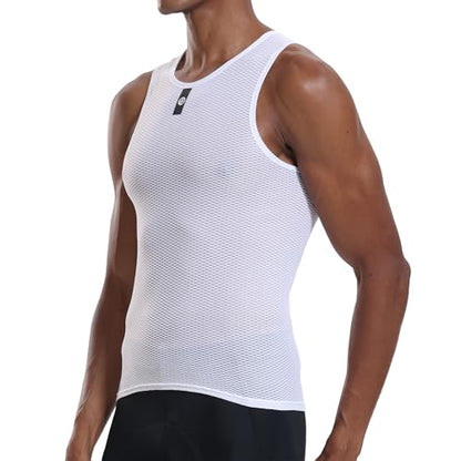 YKYWBIKE Men's Cycling Base Layer Sleeveless Cycling Jersey Men Quick Dry Bicycle Undershirt Mesh Bike Base Layer Vests - color: 2 Packs:white&white, size: Large