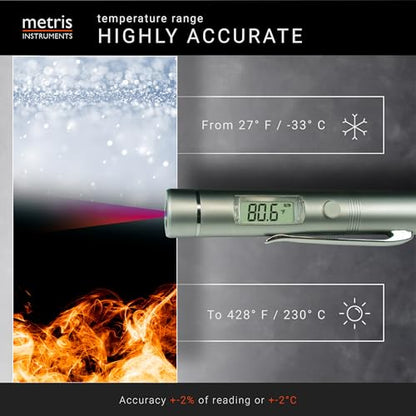 Mini Digital Infrared Thermometer Certified to UL4200A Reese’s Law for Reptiles, Playground, Automotive, [ -27.4° to 428 °F ] (-33° to 220 °C) 1:1 D:S Ratio, Model TN002PC NO Laser