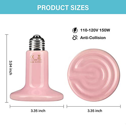 Simple Deluxe 150W Mini Ceramic Heat Emitter Reptile Heat Lamp Bulb No Light Emitting Brooder Coop Heater for Amphibian Pet & Incubating Chicken, 2 Pack, Pink - color: Pink