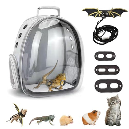 Bearded Dragon Carrier with Harness and Leash Small Pet Carrier | Large Reptile Backpack Bubble Window Portable Small Animal Carrier for Lizard Parrot Bird Rabbit Guinea Pig Travel Walking - color: Bearded Dragon Carrier
