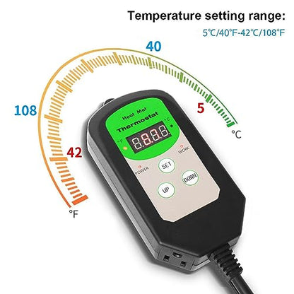Digital Heat Mat Thermostat Temperature Controller (EMC Certified) for Seed Germination, Reptiles and Brewing Breeding Incubation Greenhouse, 42 °F to 108 °F/ 5 ℃ to 40 ℃, 1000W - size: Thermostat