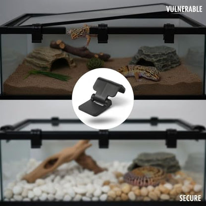 6 Pcs Terrarium Lock, Black Plastic Aquarium Clips, Old Version Reptile Cage Lock, Lid Latch for 0.7 in / 1.7 cm Lid, Fits Terrarium Enclosures