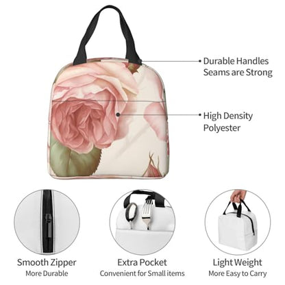 Insulated Lunch Bag Beauty Pink Roses Lunch Box for Women Men Reusable Leakproof Lunch Cooler Bag for Office Picnic - color: Beauty Pink Roses