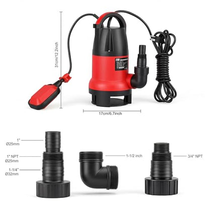 Prostormer 1HP 3700GPH Submersible Sump Pump with Automatic Float Switch | Red Water Pump, Draining Transfer Clean & Dirty Water, for Pools/Ponds/Gardens/Flooded Cellars/Aquariums/Irrigation - color: Red