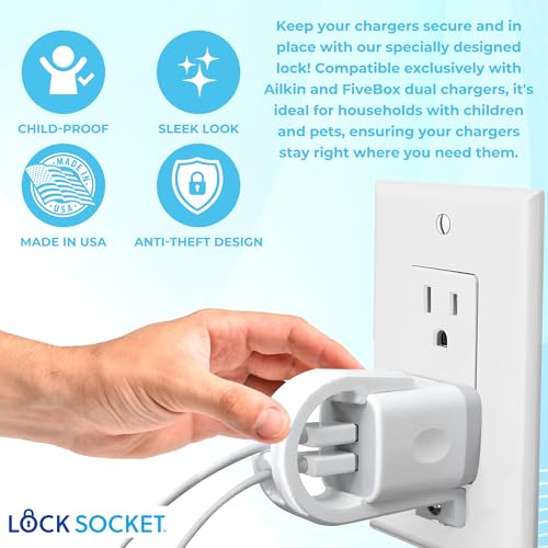 Charger Lock for Ailkin Dual, FiveBox Chargers Anti-Theft & Tug-ProofChild-Safe Charger Lock System A Safety Device to Lock Your Charger to Wall Plate via Security Screw. Made in USA