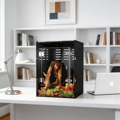 12x12x18 Black PVC Reptile Enclosure, Front Opening Tank with Screen Top