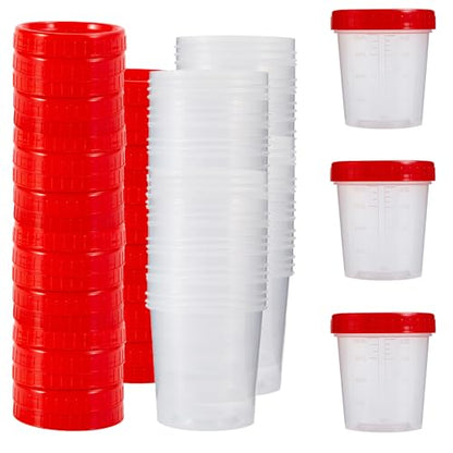 50Pcs Leak Proof Specimen Cups with Lids, 4oz Disposable Urine Cups | Specimen Container with Screw on Lid,Sample Collection Kit for Safe Urine Pee Sample Analysis Testing - style: Red-50PCS