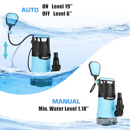 KITLUCK Submersible Water Pump, 1-1/4HP 4500GPH High Flow Sump Pump with Float Switch, 23ft Power Cord, Portable Utility Water Pump for Swimming Pool, Garden Pond, Flood Basement, Tub Water Removal - style: 1-1/4 Submersible Pump