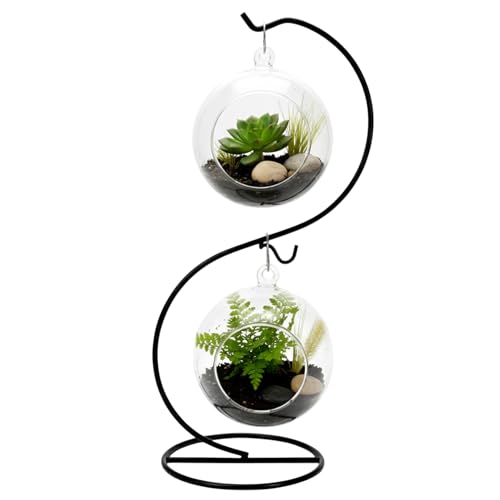 Ornament Display Stand Iron Pothook for Hanging Glass Globe Air Plant Terrarium Disco Witch Ball Christmas and Home Wedding Office Party Decoration Black Hanger Rack Hook Tree Flower Pot Holder