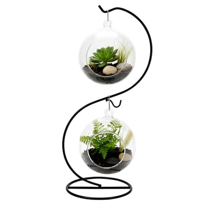 Ornament Display Stand Iron Pothook for Hanging Glass Globe Air Plant Terrarium Disco Witch Ball Christmas and Home Wedding Office Party Decoration Black Hanger Rack Hook Tree Flower Pot Holder