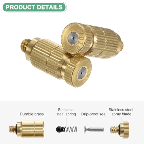 M METERXITY 8-Pack Brass Misting Nozzles, 0.028"/0.7mm Orifice Mister Nozzles Brass, High Pressure Spray Misting Nozzle Head for Outdoor Cooling System/Greenhouse/Landscaping [10/24 UNC] - size: 0.7mm