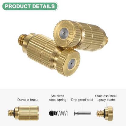 M METERXITY 8-Pack Brass Misting Nozzles, 0.028"/0.7mm Orifice Mister Nozzles Brass, High Pressure Spray Misting Nozzle Head for Outdoor Cooling System/Greenhouse/Landscaping [10/24 UNC] - size: 0.7mm