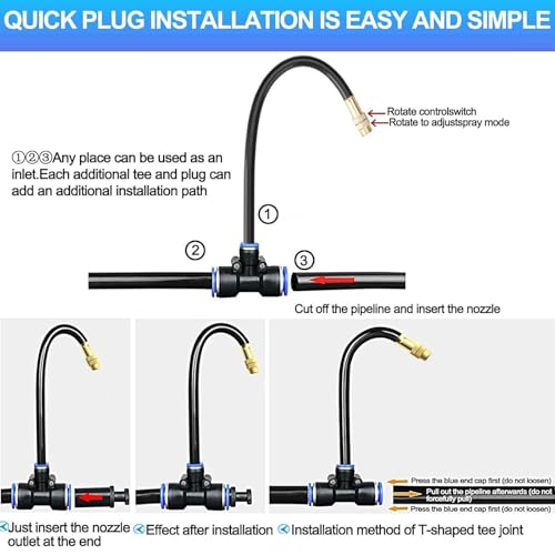 Automatic Greenhouse Drip Irrigation Kit – 20 Brass 360° Adjustable Nozzles, 65FT 1/2" Tubing & Misting System – Easy Setup & Water Saving for Hydroponics, Raised Beds, Flower Gardens & Outdoor Plants
